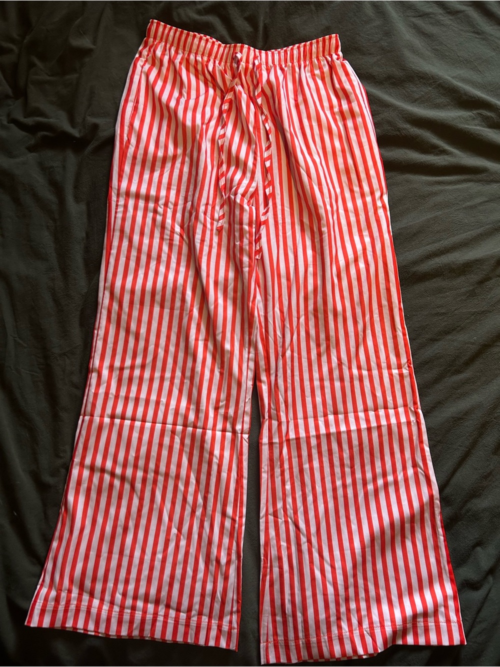 Coral & White Striped Wide Leg Pants